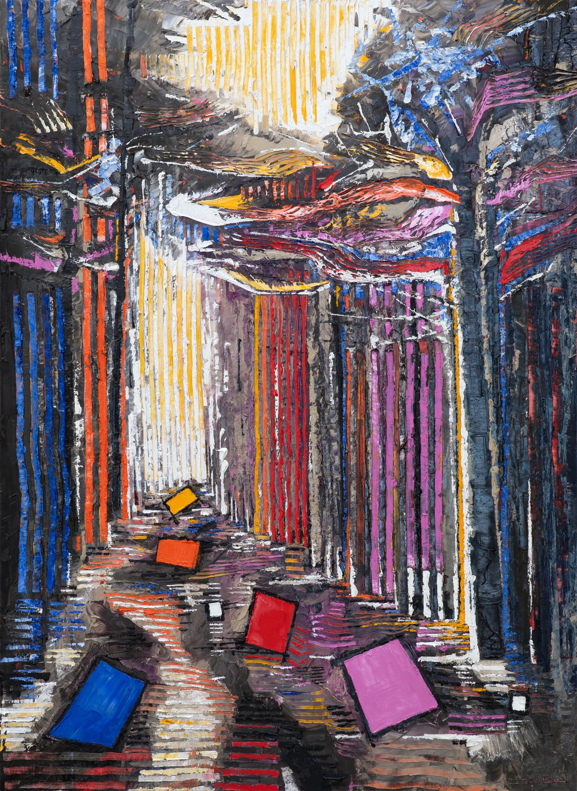 Sentier flamboyant de l’Eveil - peinture de l'artiste Denis Doistau Huile, 100 x 73 cm